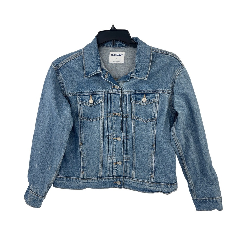 Old Navy Denim Trucker Jacket Womens L Blue Medium Wash Cotton Classic